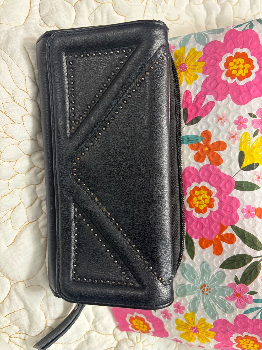 Enzo Angiolini Black Leather Clutch Wristlet